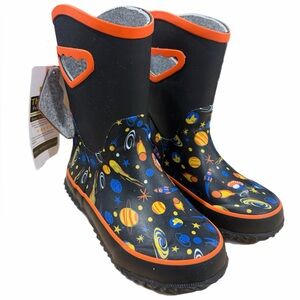 MciKcc Kids Space Adventure Rubber Boots -black and orange size 12